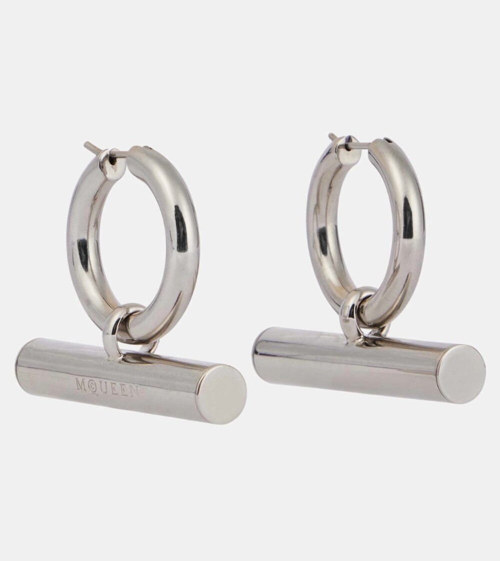 6783 - Alexander Mcqueen Tbar Drop Earrings Silver - New in Box